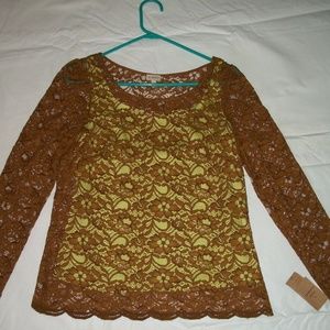 Cremieux Green Tank Top & Gold Lace Tunic Top XS
